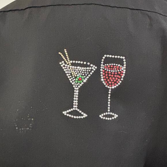 Las Olas black bejeweled novelty blouse Group Therapy cocktail glasses Size M - Picture 6 of 9